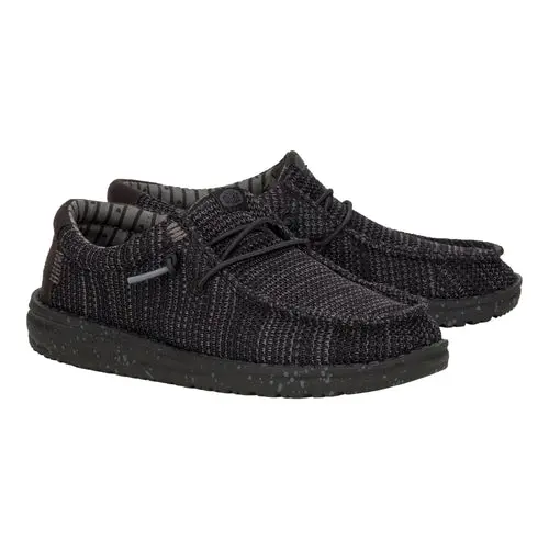 HEYDUDES Wally Youth Stretch Mesh  - Black\/Black