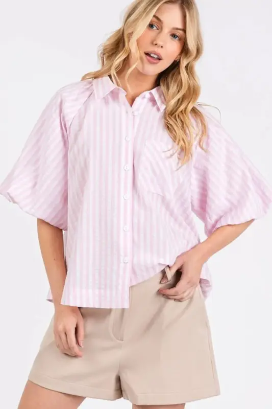 Button Down Striped Puff Sleeve Shirt online