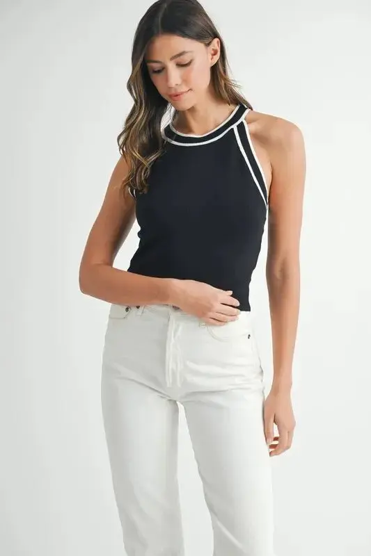 Contrast Trim Grecian Neck Cropped Tank online