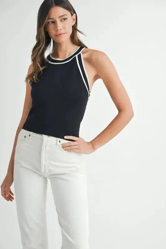 Contrast Trim Grecian Neck Cropped Tank online