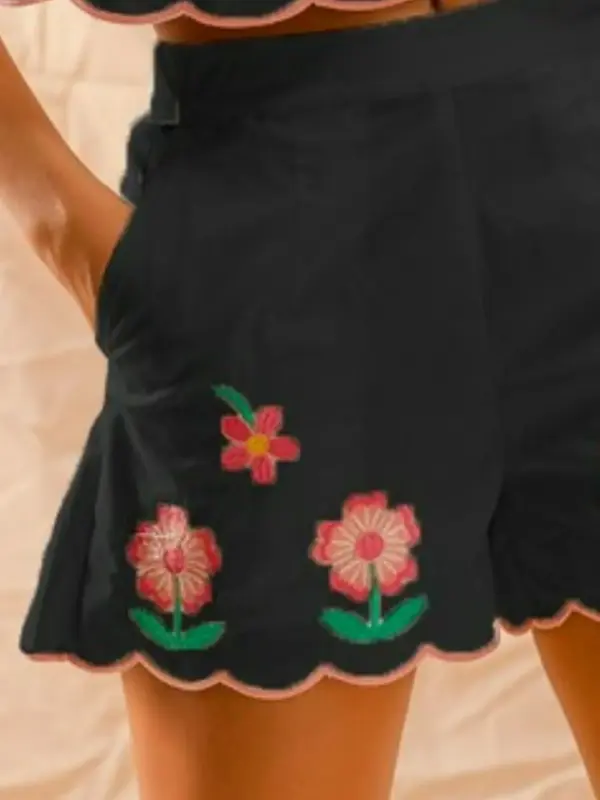 Flower Embroidered Tank Top and Shorts Set online